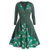 Plus Size V Neck Floral Print Knee Length Dress - SEA TURTLE GREEN 4X