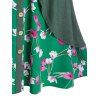 Plus Size V Neck Floral Print Knee Length Dress - SEA TURTLE GREEN 4X