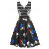 Robe Longueur à Genou à Imprimé Crâne Papillon sans Manches Cranté en V - multicolor A 2XL