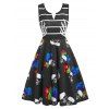 V Notched Skull Butterfly Print Sleeveless Knee Length Dress - multicolor A 3XL