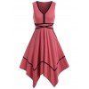 Robe Asymétrique sans Manches à Col V - Rouge Saint Valentin M