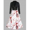 Robe Ligne A Mi-Mollet Fleur de Prunier Imprimée à Col Châle - multicolor A 3XL