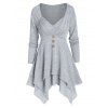 T-shirt Asymétrique Superposé Plissé avec Bouton - Gris Clair XL