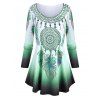 T-shirt Dégradé Motif de Plume et d'Attrape-rêve à Col Dégagé - Blanc Froid XL