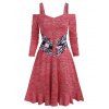 Robe Teintée Imprimée Fleur Panneau en Dentelle à Epaule Dénudée - Rouge 2XL