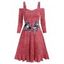 Space Dye Print Flower Lace Panel Cold Shoulder Dress - RED 3XL