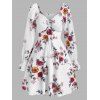 Mini Robe Ligne A Fleurie Imprimée à Manches Longues - Blanc 3XL