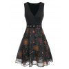 Robe Enveloppée à Imprimé Etoile Soleil et Œillet - Noir L