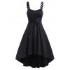 Robe Gothique Haute Basse à Bretelle Bouclée sans Manches à Lacets - Noir L