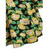 Robe Motif de Tournesol avec Bouton à Col V - Vert Pin M