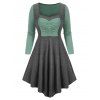 Robe Asymétrique Bicolore à Taille Haute à Volants - multicolor A 2XL