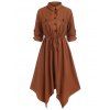 Robe Chemise Asymétrique Taille Nouée à Manches Roulées - café L