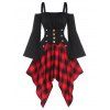 Robe Mouchoir à Épaule Dénudée avec Imprimé à Carreaux - Noir XL