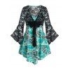 Ensemble de Haut en Dentelle à Manches Evasées de Grande Taille avec Nœud Papillon - Noir 4X