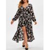 Robe Mi-Longue Plongeante à Imprimé Fleurie de Grande Taille - Noir 1X