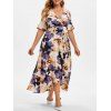 Maxi Robe à Bretelle Haute Basse Fleurie de Grande Taille à Volants - Mauve 2X