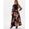 Plus Size Roll Up Sleeve Floral Print Maxi Dress - BLACK L