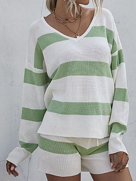 Lounge Striped Sweater Shorts Two Piece Set