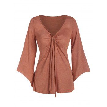 

Plain Tied V Neck Bell Sleeve T Shirt, Rust