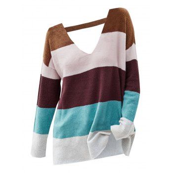 

Color Blocking Cutout Drop Shoulder Sweater, Multicolor