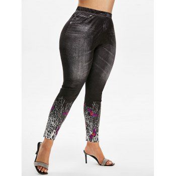 

Plus Size Bat Branch Print Halloween Jeggings, Black