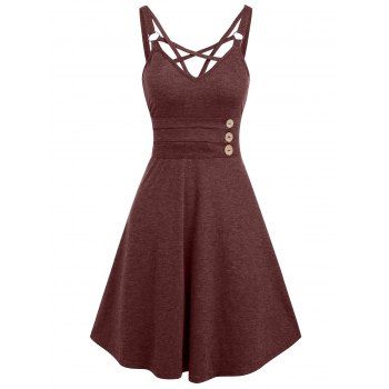 Image of Strappy Mock Button Open Back Casual Dress