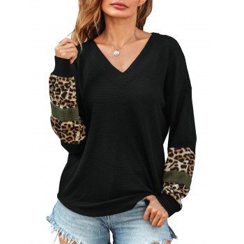 

Leopard Animal Print Patchwork Drop Shoulder Sweater, Black