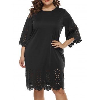 

Plus Size Laser Cut Straight Dress, Black