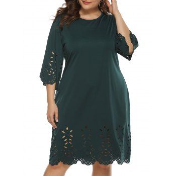 

Plus Size Laser Cut Straight Dress, Deep green