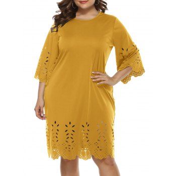 

Plus Size Laser Cut Straight Dress, Deep yellow