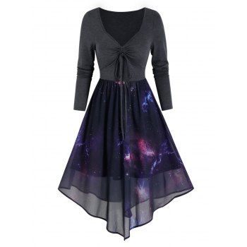 

High Waist Starry Print Overlay Mesh Dress, Black