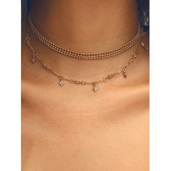 

Multi-layered Rhinestone Geo Chain Necklace, Golden