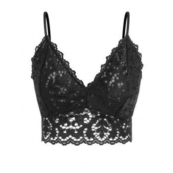 

Solid Scalloped Lace Plus Size Bralette, Black