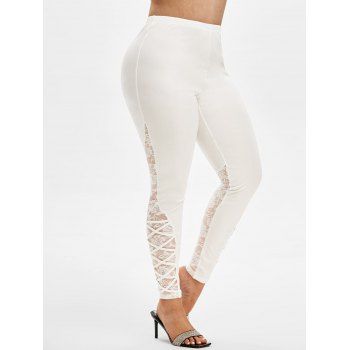 Image of Plus Size Lace Panel Criss Cross Skinny Pants