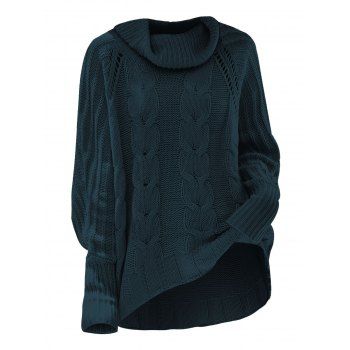 Image of Turtleneck Pointelle Cable Knit Raglan Sleeve Sweater