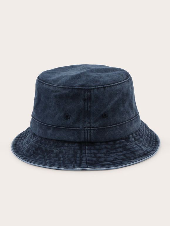 Chapeau Seau Style Délavé Rétro en Couleur Unie en Coton - Cadetblue 