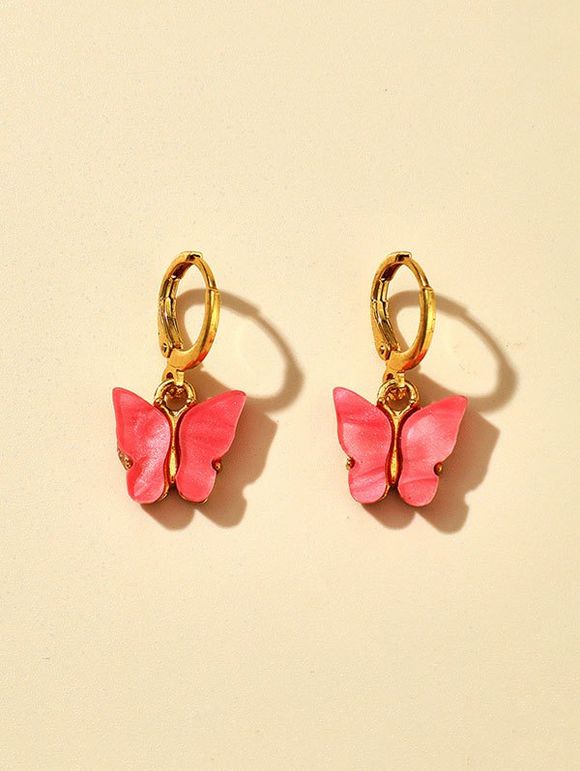 Boucles d'Oreilles Clip Papillon en Acrylique - Orange Rose 