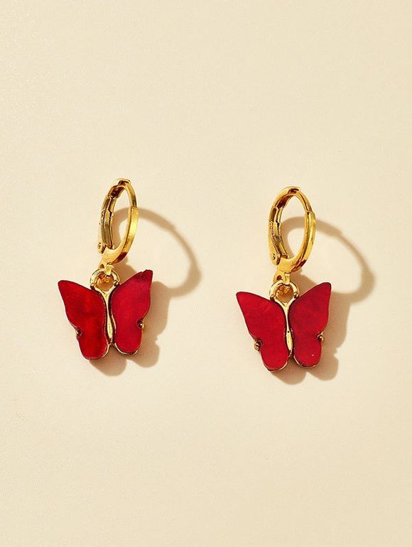 Boucles d'Oreilles Clip Papillon en Acrylique - Rouge Vineux 