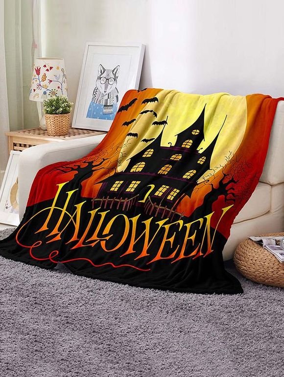 Couverture en Flanelle Motif de Château dans la Nuit et de Pleine Lune pour Halloween - multicolor W31.5 X L47 INCH