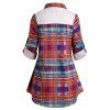 Plus Size Lace Insert Plaid Roll Up Sleeve Shirt - RED 1X