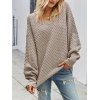 Textured Raglan Sleeve V Neck Tunic Sweater - LIGHT COFFEE L
