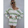 Lounge Striped Sweater Shorts Two Piece Set - LIGHT GREEN S