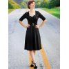 Vintage Half Button Belted Flare Dress - BLACK 2XL