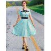 Frilled Buttoned Gingham 1950s Dress - GREEN S