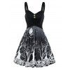 Robe d'Halloween à Bretelle Croisée à Imprimé Citrouille à Taille Haute - Noir 2XL