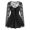 T-shirt en Dentelle Transparente à Manches Longues de Grande Taille - Noir L