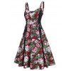 Floral Print Side Lace Up Cami A Line Dress - multicolor A XL