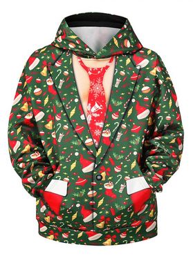 3D Christmas Suit Allover Print Drop Shoulder Pullover Hoodie