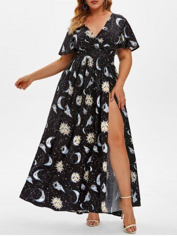 [28% OFF] 2020 Tropical Leaf Print Plus Size Cover Up Maxi Dress In ...