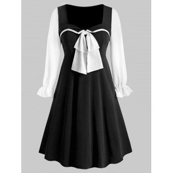 Plus Size Bowknot Colorblock Midi Dress